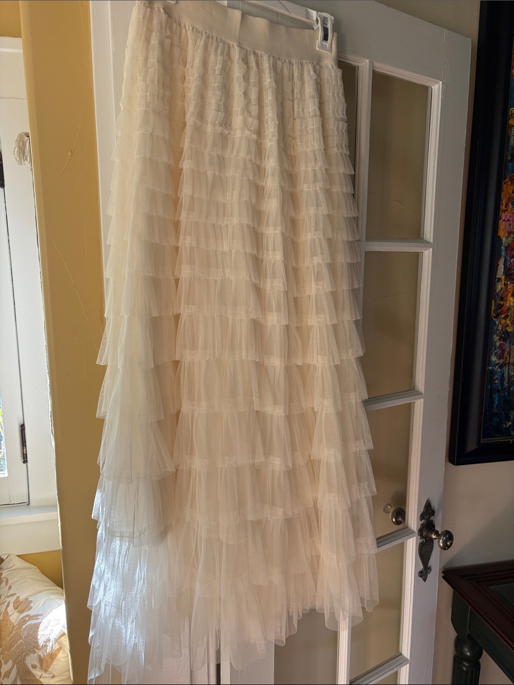 Elegant Cream Maxi Tiered Tulle Skirt